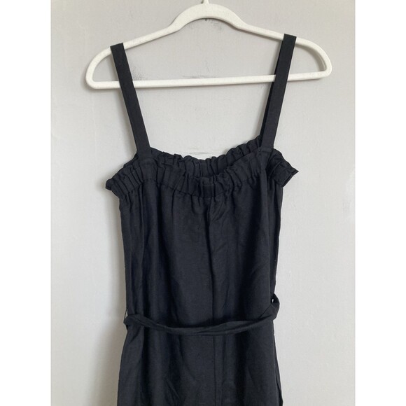 Loft Linen Blend Wide Leg Jumpsuit MEDIUM Black One Piece Minimalist - Picture 9 of 10